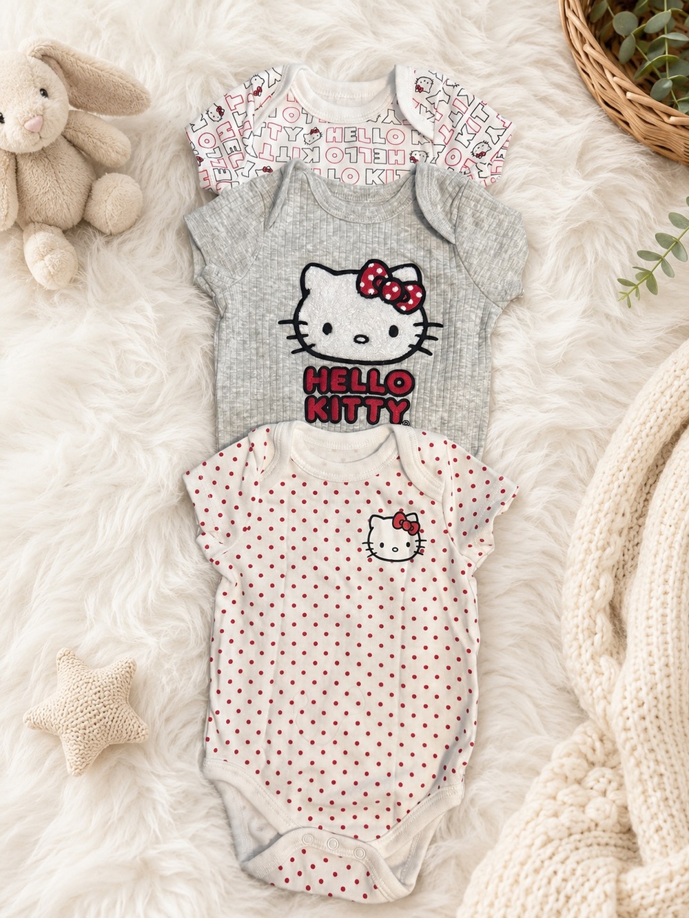 Hello Kitty Baby Bodysuits 3-Piece Set Size 6M Runs Small